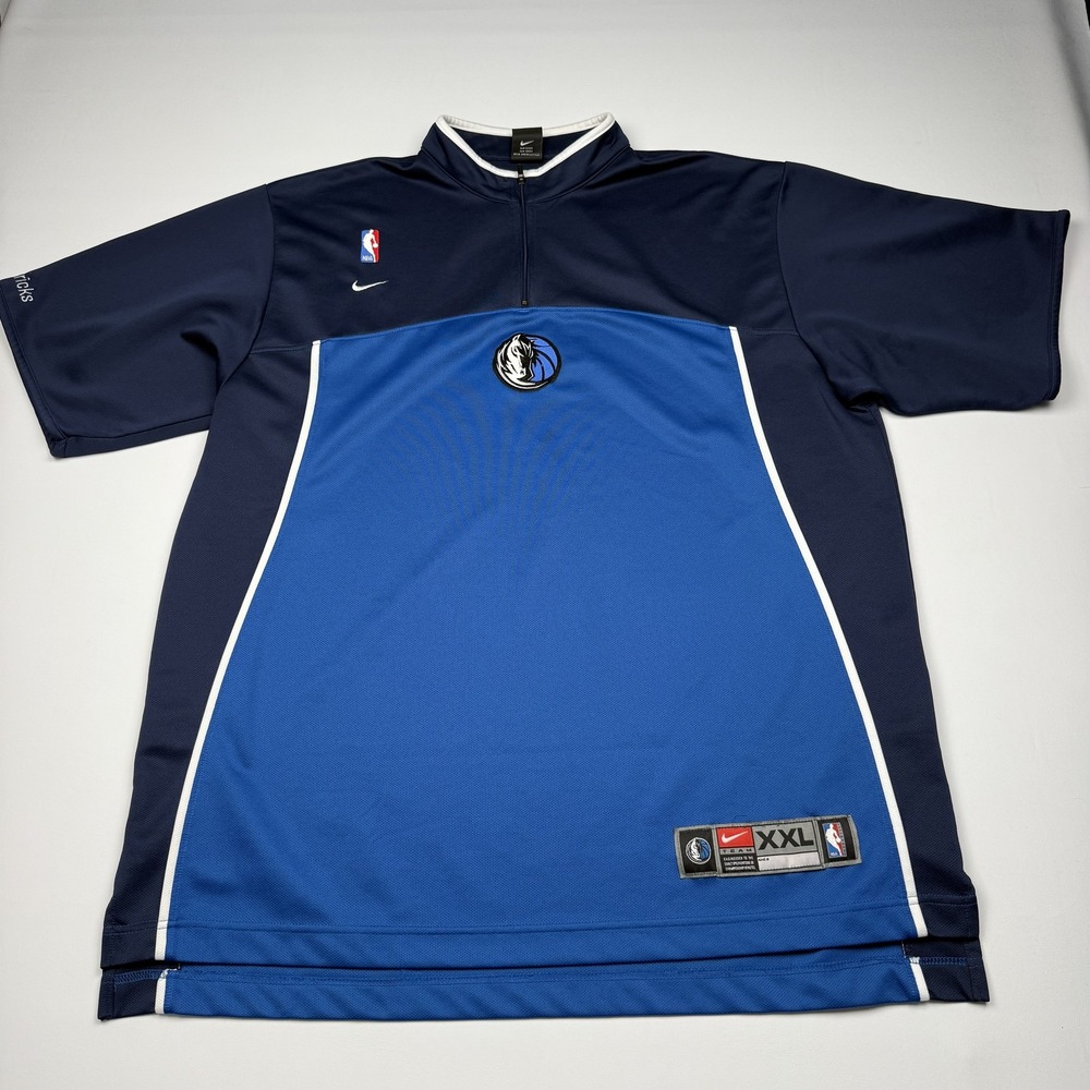 VTG Nike Team Dallas Mavericks Mens 2XL Blue NBA Basketball Warm Up Quarter Zip